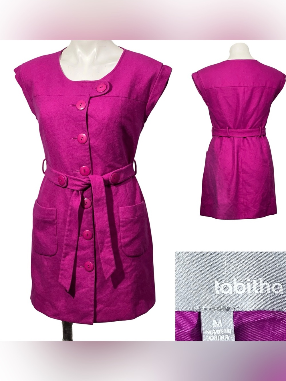 Tabitha vest/dress sz M Barbie Pink belted vintage silhouette front pockets